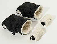 Муфти рукавички PoLand (Польща) Чорні для рук мами на коляску на натуральній овчині теплі для коляски