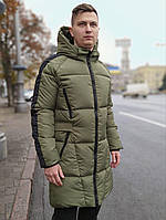 Мужская зимняя парка хаки с рефлективными рукавами до -25*С | Зимняя удлиненная куртка с капюшоном (Bon)