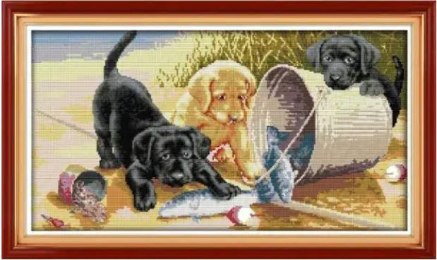 Набір для вишивання за нанесеною на канву схемою "Three dogs (4) " .  AIDA 14CT printed, 56*33 см