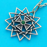 Звезда Эрцгаммы с топазом зелёным - двухсторонняя Эрцгамма из серебра 925 пробы ( 30мм, 5.3г)