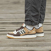 Мужские кроссовки Adidas Forum 84 Low бежевые с коричневым замшевые Адидас Форум (Bon)