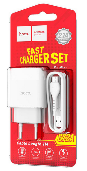 ЗЗП Мережевий Зарядний пристрій Hoco C72A/MicroUSB кабель