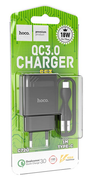 ЗЗП Мережевий Зарядний пристрій Hoco C72Q/Type-C 3.0A