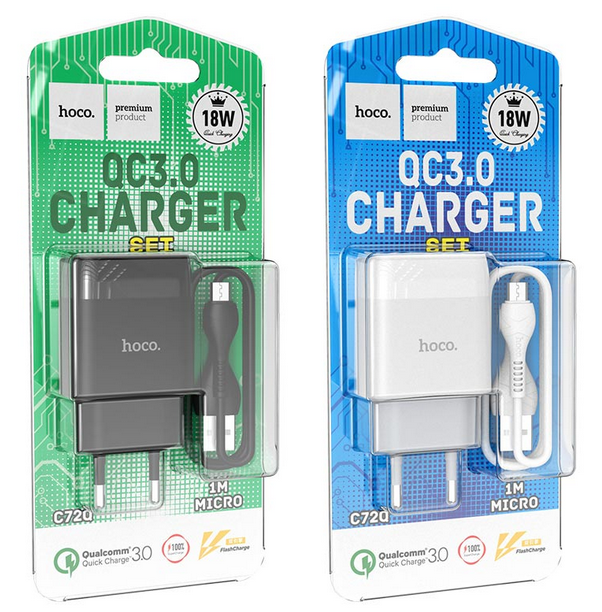 ЗЗП Мережевий Зарядний пристрій Hoco C72Q/MicroUSB 3.0A