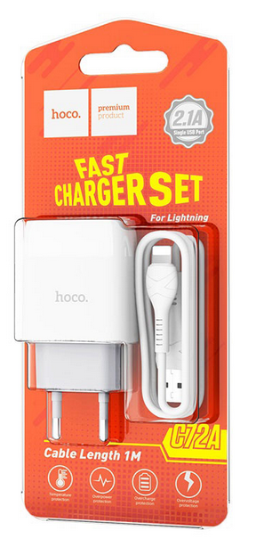 СЗУ Мережева Зарядна Устрій Hoco C72A / Lightning кабель, фото 1
