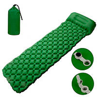 Килимок туристичний надувний із подушкою, матрац 190x60x5 см, зелений