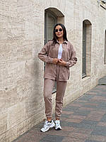 Костюм женский брючный модный и стильный рубашка + брюки замшевый S, M, L Брючные женские костюмы Мокко, M