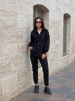 Костюм женский брючный модный и стильный рубашка + брюки замшевый S, M, L Брючные женские костюмы Черный, S