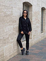 Костюм женский брючный модный и стильный рубашка + брюки замшевый S, M, L Брючные женские костюмы Черный, M