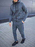 Мужской замшевый спортивный костюм серый с капюшоном на молнии демисезонный (Bon)