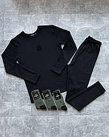 Мужское зимнее термобелье черное с Гербом до -20*С Комплект Кофта + Штаны + Термоноски 3 пары в подарок (Bon)