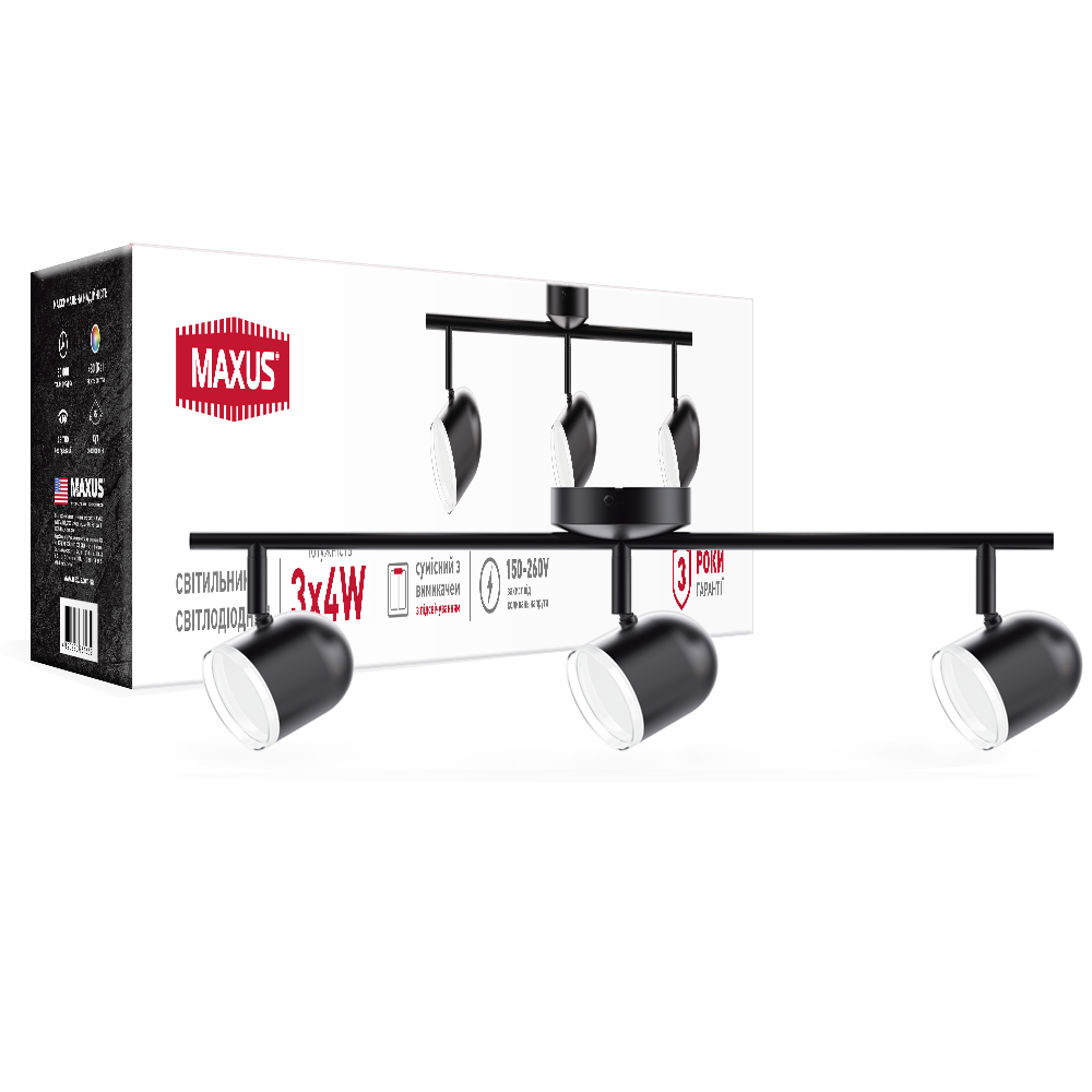 Спот світильник на 3 лампи MAXUS MSL-01C 3x4W 4100K чорний