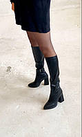 Жіночі чорні чоботи натуральна шкіра + панчох Демі