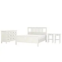 ХЕМНЭС Комплект мебели для спальни 4 шт, белая морилка, 160х200 см