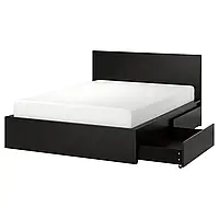 МАЛЬМ Каркас кровати с 2 ящиками для хранения, черно-коричневый/Линдбоден, 140x200 см