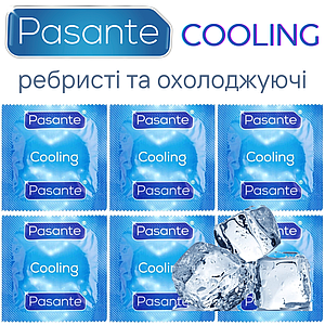 Презервативи Pasante Cooling 6 штук охолоджуючі ребристі презервативи