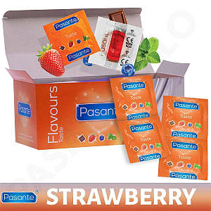 Презервативи Pasante Strawberry 6 штук зі смаком полуниці ароматизовані кольорові
