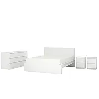 МАЛЬМ Комплект мебели для спальни 4 шт, белый, 140x200 см
