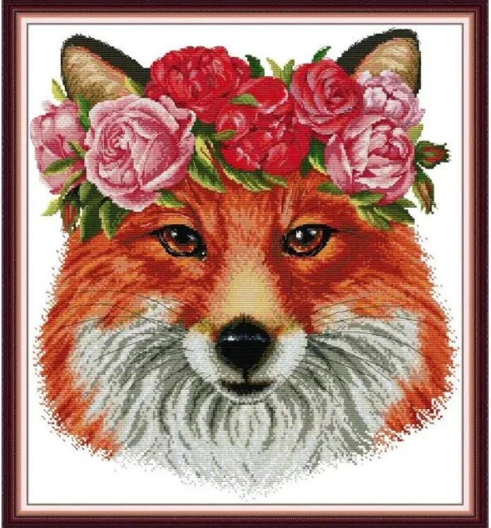 Набір для вишивання за нанесеною на канву схемою "The fox with the garland" . AIDA 14CT printed, 45*48 см