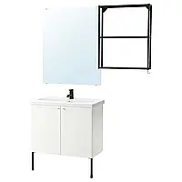 ENHET / TVÄLLEN Мебель для ванной комнаты, 11 шт., белый/антрацитовый смеситель Saljen, 84x43x87 см
