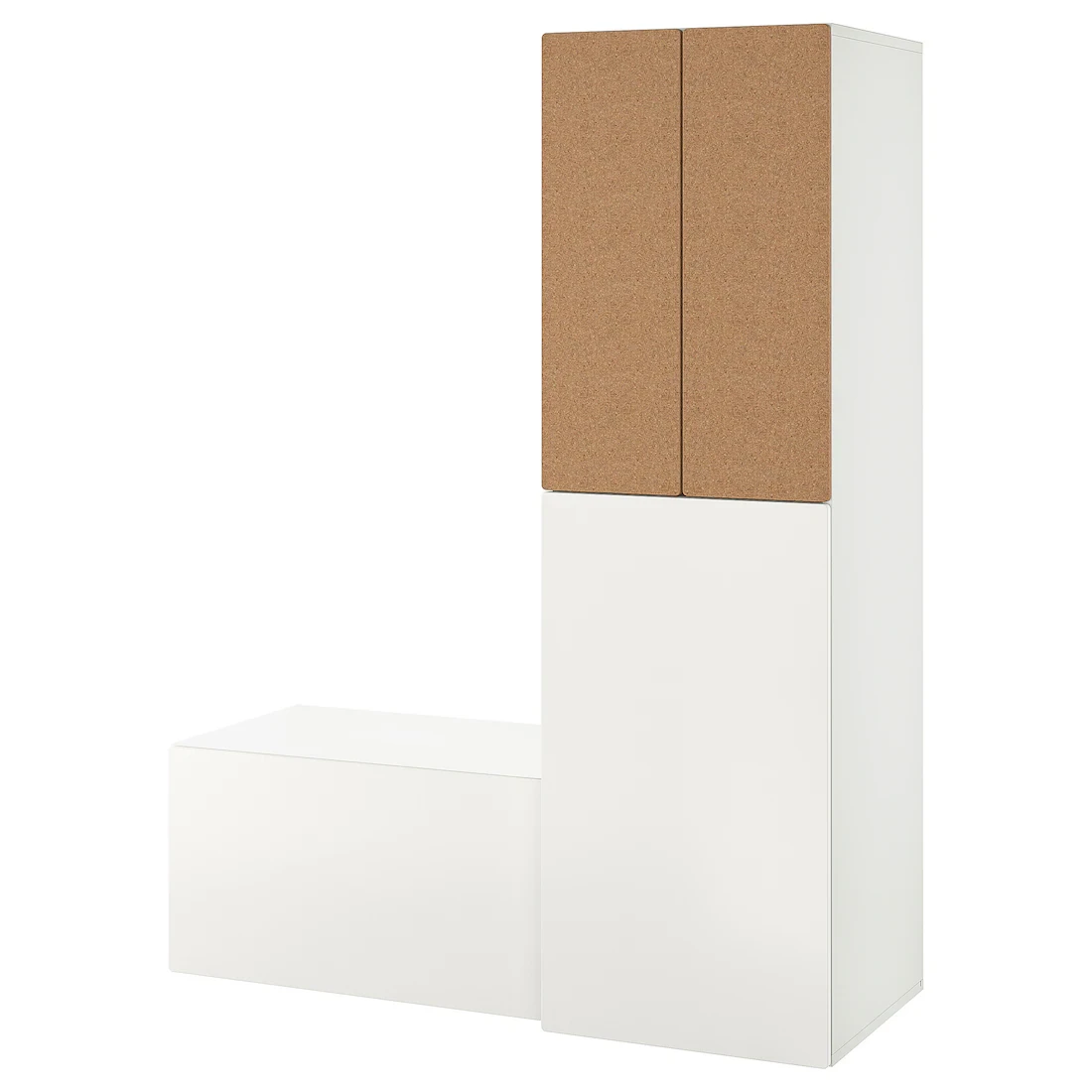 СМОСТАД Гардероб с выдвижным элементом, белая пробка/со скамейкой с ящиком, 150x57x196 см - фото 1 - id-p1993424547