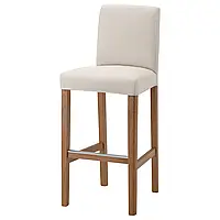 БЕРГМУНД Барный стул со спинкой, имитация. дуб/Халларп бежевый, 75 см