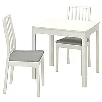 ЭКЕДАЛЕН / ЭКЕДАЛЕН Стол и 2 стула, белый/Оррста светло-серый, 80/120 см