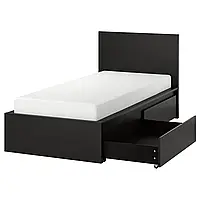 МАЛЬМ Каркас кровати с 2 ящиками для хранения, черно-коричневый/Лонсет, 90x200 см