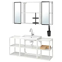 ENHET / TVÄLLEN Мебель для ванной комнаты, 10 шт., белый/смеситель из глифена, 140x43x65 см