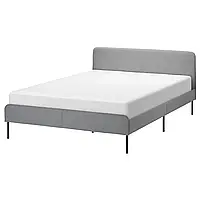 СЛАТТУМ Каркас кровати с мягкой обивкой, Книса светло-серый, 140x200 см