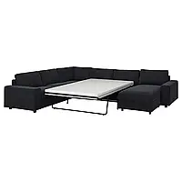 ВИМЛЕ Угловой диван-кровать 5° с шезлонгом, с широкими подлокотниками/Саксемара черно-синий