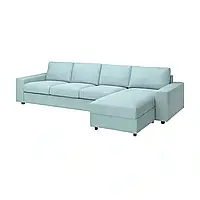 ВИМЛЕ 4-местный диван с козетком, широкие подлокотники/Саксемара светло-синий