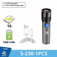 Фонарик Shustar K31 S-230 Zoom с аккумулятором 1000mAh зарядка от USB T6 Светодиод