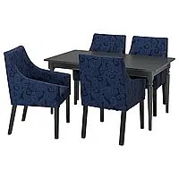 ИНГАТОРП/САКАРИАС Стол и 4 стула, черный/Квиллсфорс темно-синий/синий, 155/215 см