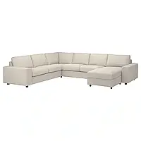 ВИМЛЕ 5-местный угловой диван с козеткой, широкие подлокотники/Гуннаред бежевый