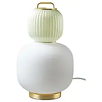 ПИЛБЛИКСТ Лампа настольная, белый/светло-зеленое стекло/металл имитация золота, 41 см