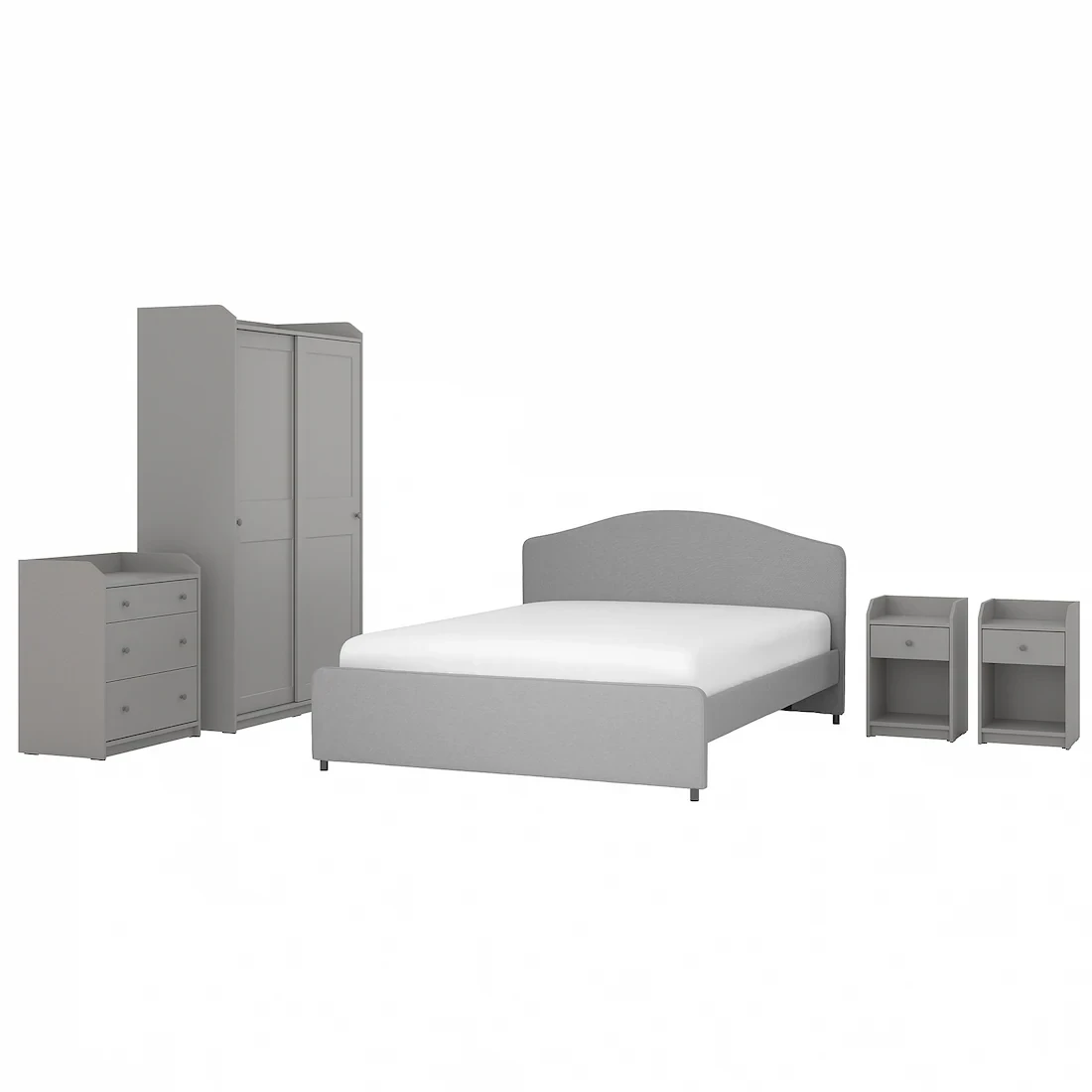 HAUGA Комплект меблів для спальні 5 предметів, Vissle сірий, 160x200 см