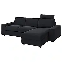ВИМЛЕ Чехол на 3-местный диван с шезлонгом, с подголовником и широкими подлокотниками/Саксемара черно-синий
