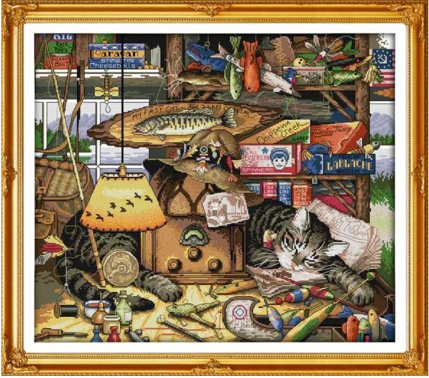 Набір для вишивання за нанесеною на канву схемою  "Sweet dream cat". AIDA 14CT printed, 54*48 см