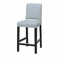БЕРГМУНД Барный стул со спинкой, черный/Rommele темно-синий/белый, 62 см