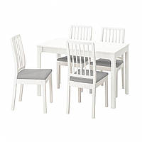 ЭКЕДАЛЕН / ЭКЕДАЛЕН Стол и 4 стула, бело-белый/Оррста светло-серый, 80/120 см
