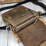 Сумка чоловіча шкіряна GS 2 відділи 23*20*7 см оливка хакі, фото 4
