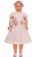 Платье нарядное с коротким рукавом хлопковое с цветами бежевое