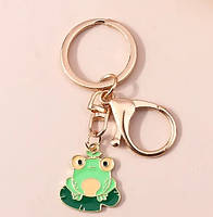 Брелок на ключи или сумку сувенир лягушка жабка зеленая эмаль металл золотистый