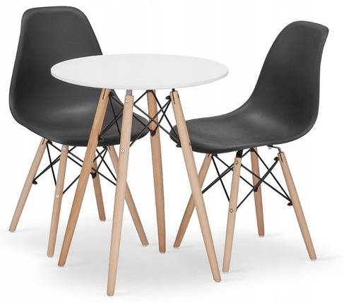 Стіл обідній круглий Bonro В-957-600 білий + 2 чорні крісла В-173 FULL KD, фото 1