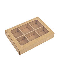Коробка для десерта "Моті" з вікном 215х155х35 (на 6 шт), крафт