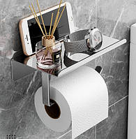 Держатель для туалетной бумаги с полочкой для гаджетов настенный без сверления Нержавеющая сталь