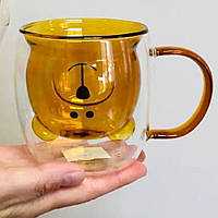 Стеклянная чашка с двойным дном "Мишка Умка", 250мл