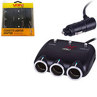 Розгалужувач прикурювача VOIN 3 виходи + 2 USB 2400 mA 12/24V SC-3003 дріт +вольтметр