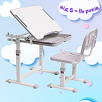 Зростаюча Парта та Стілець FunDesk Cubby Sorpresa Grey від 5 - 14 років Парта - Трансформер Учнівський Стіл для Школярів Сірий